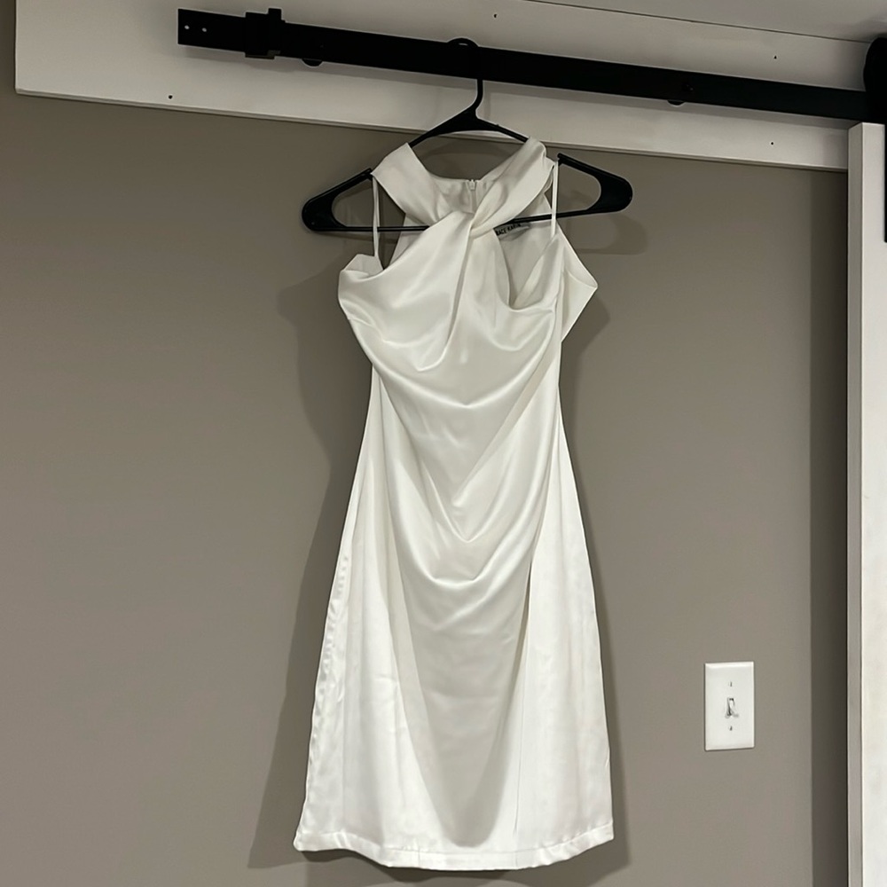 Grace Karin White Satin Halter Cocktail Dress